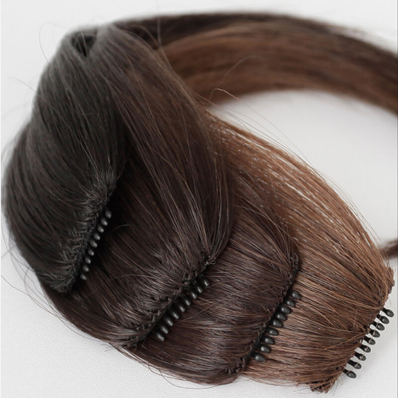 Синтетический парик для наращивания волос средней длины с зажимом на лбу, натуральные бесшовные французские косые челки, Восемь символов челки Ext