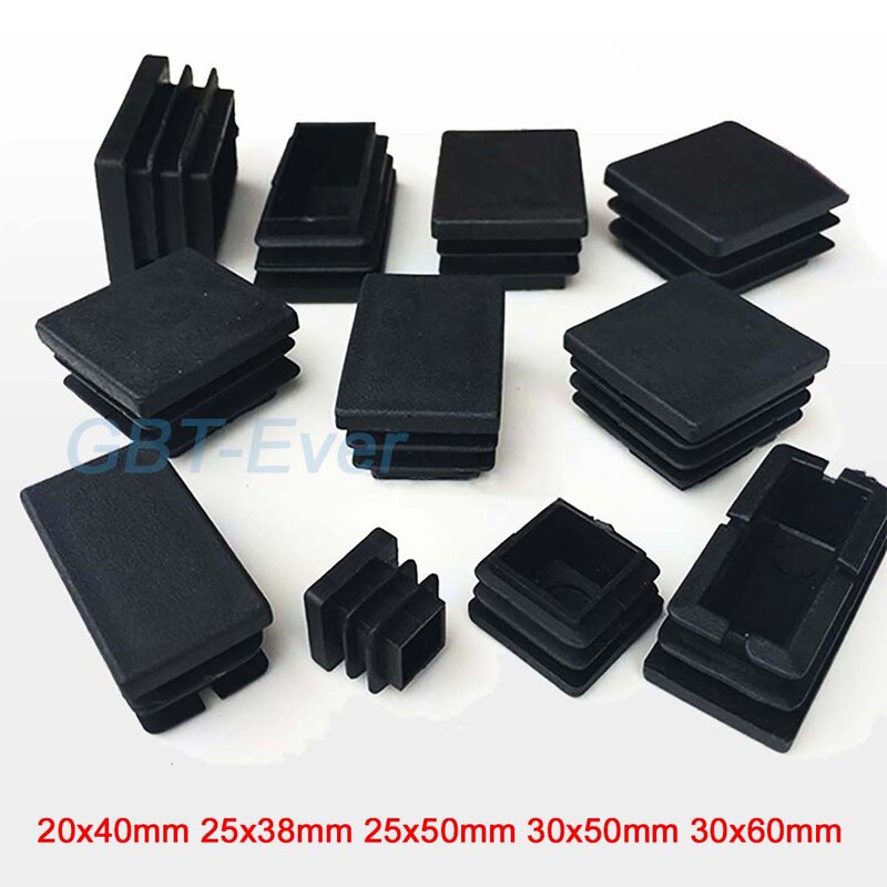 Bouchons de tube carrés en plastique PE, 20x40, 25x38, 25x50, 30x50, 30x60mm, avec trou noir, pour pied de chaise, 10/20/30 pièces