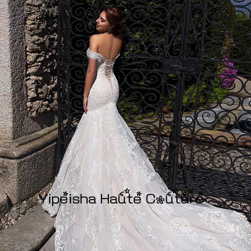 Yipeisha-vestido De novia De corte A con hombros descubiertos, traje De novia con cuentas, escote Corazón, estilo Imperio, novedad De verano 2022
