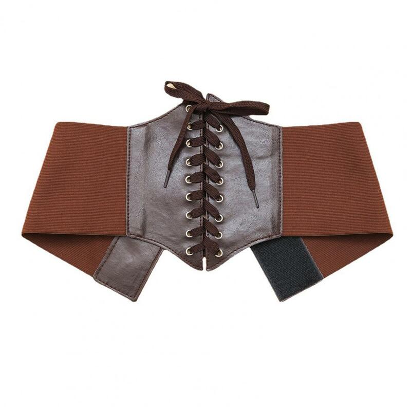 Cinturón de corsé inspirado en la cintura para mujer, cadena elástica con cordones, cinturón ancho de piel sintética para vestido