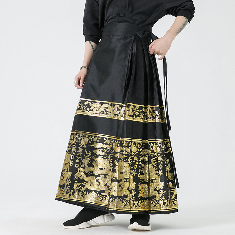 Falda con cara de caballo Hanfu para hombre, pantalones de calle Vintage, ropa de calle suelta, moda masculina, primavera 2024