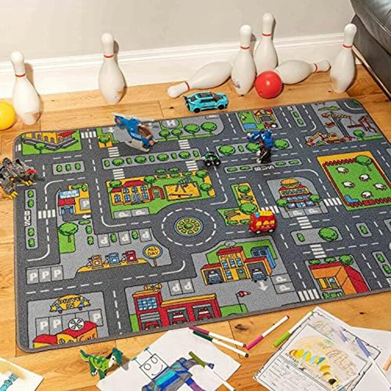 Children's Kids Boys Girls City Town Car Roads Interactive Playroom Playmat Soft Play Carpet Mat