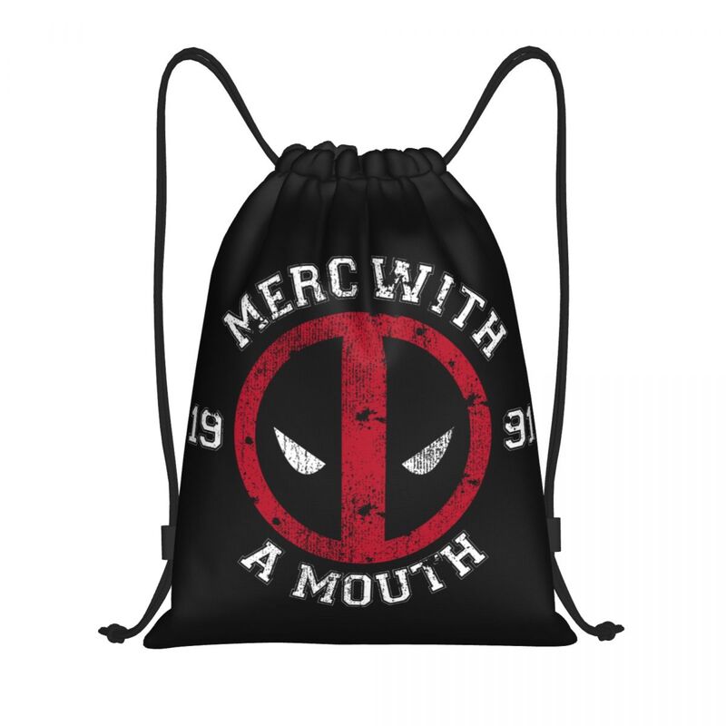 Kustom Deadpool Merc dengan mulut tas tali Pria Wanita olahraga lipat Gym Sackpack pelatihan penyimpanan ransel