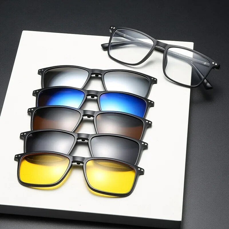 Quadro de óculos magnéticos polarizados para homens e mulheres, óculos com clipe, espetáculo masculino, UV400, 2284, 5 pcs