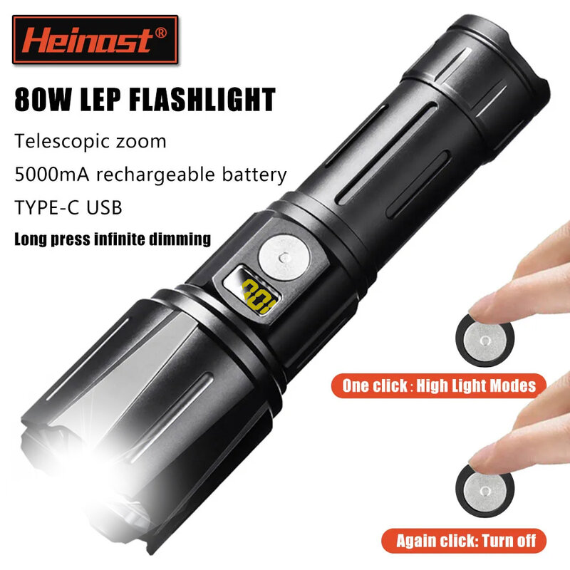 Torce a LED ricaricabili USB torcia tattica ad alto Lumen con oscuramento infinito lanterna da campeggio a lungo raggio Super luminosa da 1500M