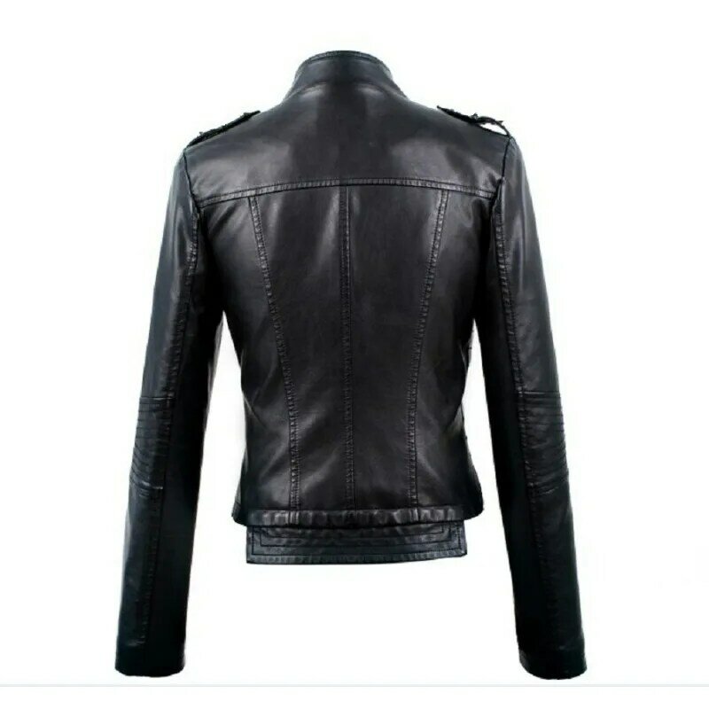 2023 Spring Autumn New Leather Coat Women Short Hip Hop Street Versatile Slim Fit Stand Neck Coat Riveted Female Leather Coat