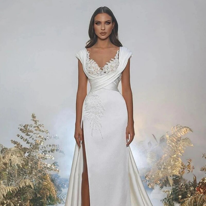 Luxury Bohemian Mermaid Wedding Dresses V-Neck Lace Decals Bridal Gowns 2024 Elegant Mopping Length Princess Vestidos De Novias