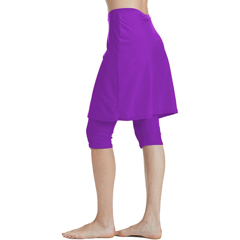 여성용 카프리 레깅스 에너지 스커트 수영복, 자외선 차단 스커트 보라색