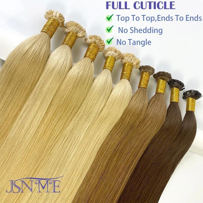 JSNME ekstensi rambut manusia ujung datar kualitas tinggi ekstensi rambut asli alami Keratin pirang coklat 1g/untai untuk Salon 14-22"