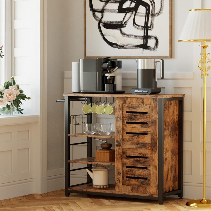 Living Room Trolley Industrial Kitchen Furniture 31.5" Kitchen Cart Cabinet With Shelves Removable Cart Handle Cup Hook Storage
