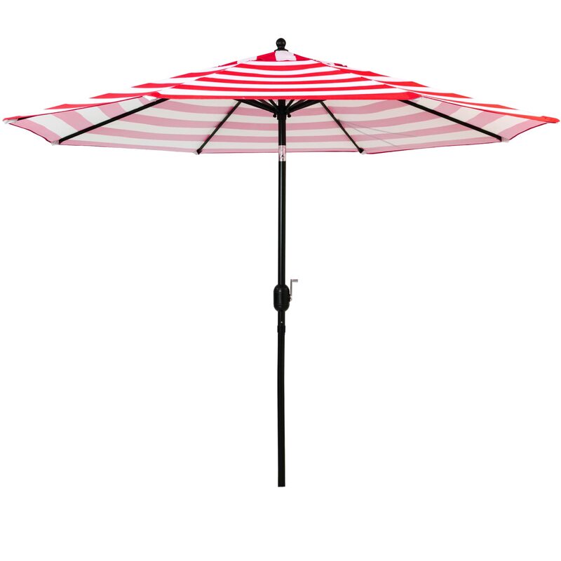 مظلة طاولة فناء خارجية ، حمراء وبيضاء ، 8 أضلاع متينة ، 9 بوصة