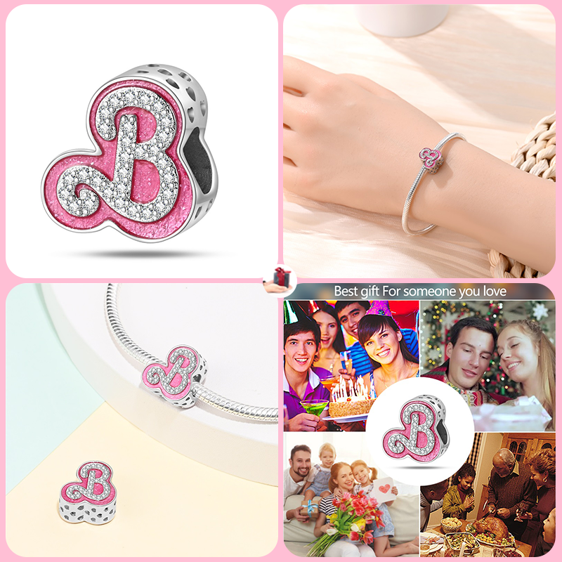 Pantoufles en cristal en argent regardé 2024, série Barbie, perles de charme, adaptées au bracelet Pandora original, cadeau de bricolage, mode 925