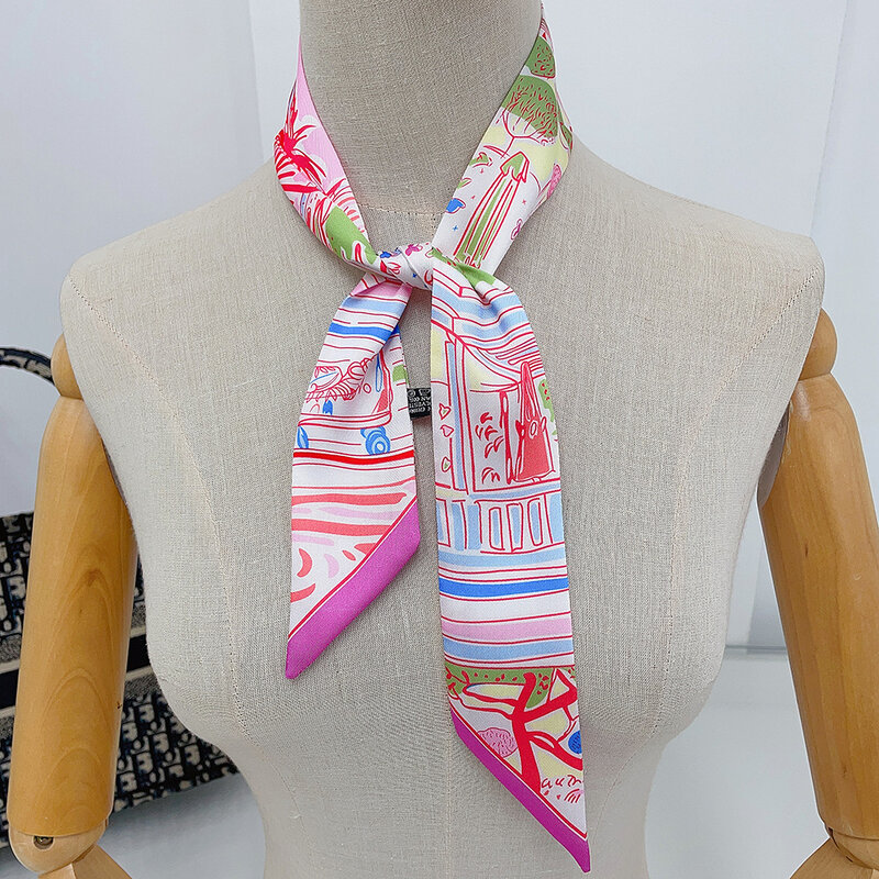 Bufanda pequeña de seda para mujer, pañuelo de pelo de lujo con estampado, cinta para bolso, Foulard de moda, diadema para mujer