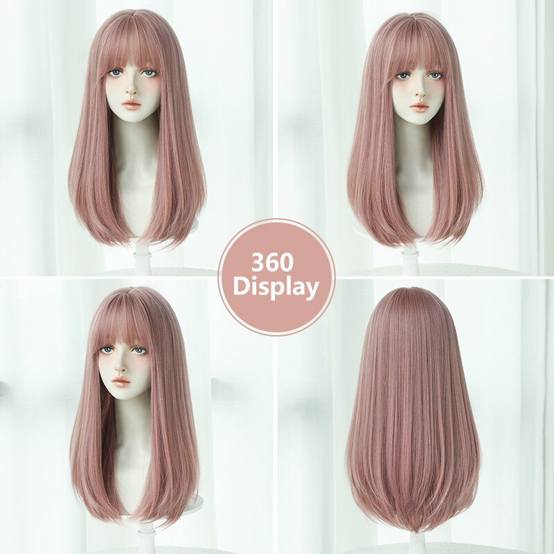 Perucas 7jhh-peruca sintética lolita, laranja, rosa, com franja, alta densidade, comprimento do ombro, peruca de cabelo colorido para mulheres