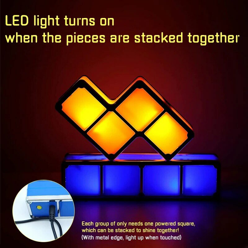 Stackable LED Night Light para crianças, 3D Puzzles Light, DIY Gaming Lamp, Novidade Puzzle Lamp, 7 cores