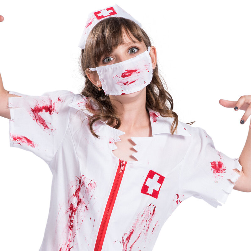 Horror Zumbi Traje Enfermeira Uniforme Sangue Cosplay Assustador Fantasma Dia Das Bruxas Máscara Festa Em Casa Traje