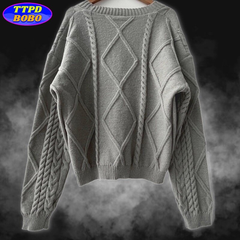 Autumn Knitted V-neck Long Sleeve Women's Grey Cardigans Winter Keep Warm Sweater Coat Fashion Solid Casual Tops 2024