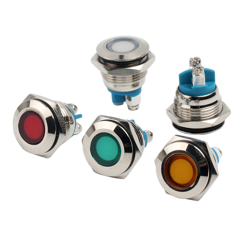 5pcs Led Colorful Waterproof Metal Indicator Light With Wire Screw Pin Mini Signal Lamp 220vac 24vdc 6 8 10 12 16 19 22mm