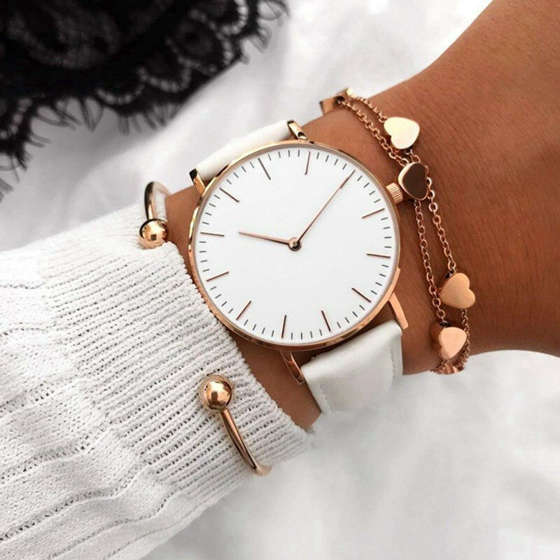 Einfache elegante Uhr für Frauen rosa weiß Leder Armband Kleid Dame Armbanduhren lässig weibliche Uhr heiße montre femme