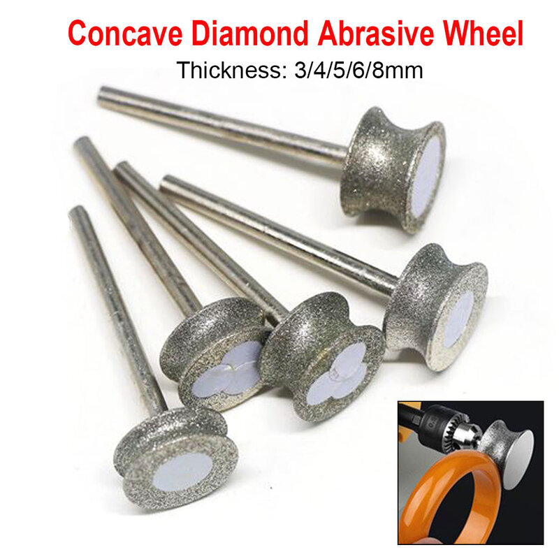 3/4/5/6/8mm Concave Diamond Abrasive Wheel Glass Round Grinding Bead Bracelet Ring Jade Carving Polishing Wheel 3mm Shank
