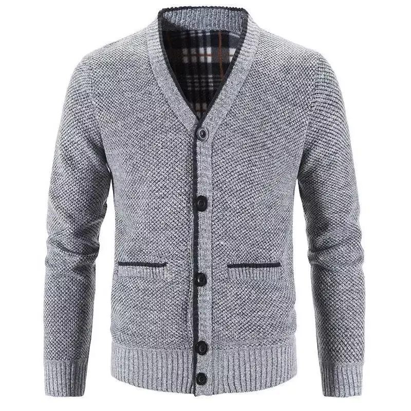 Мужской кардиган, вязаный свитер, пальто, Осень-зима 2023, флисовый теплый однотонный Повседневный вязаный кардиган, куртка, пальто, модная мужская одежда