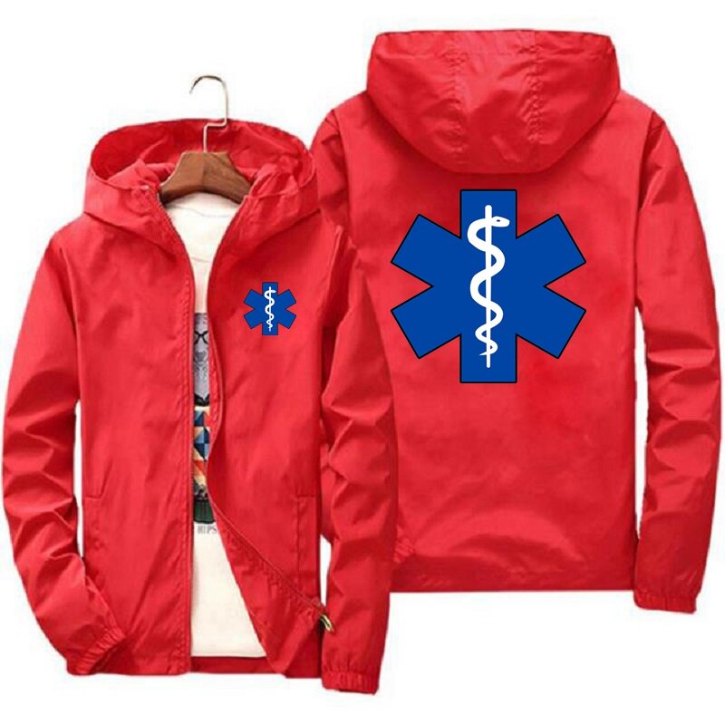 Frühling und Herbst emt Erste-Hilfe-Krankenwagen bedruckte Jacke täglich lässig einfarbig Reiß verschluss Mantel Herren Damenmode Mantel