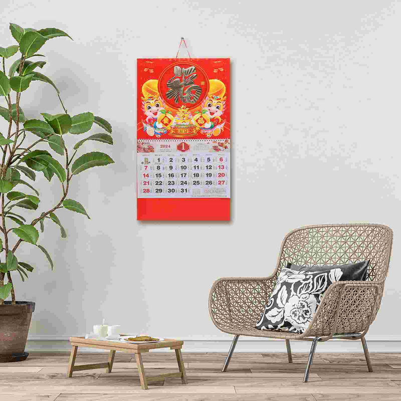 Estilo tradicional chinês pendurado calendário, diário dragão calendário, doméstico, mensal, ano