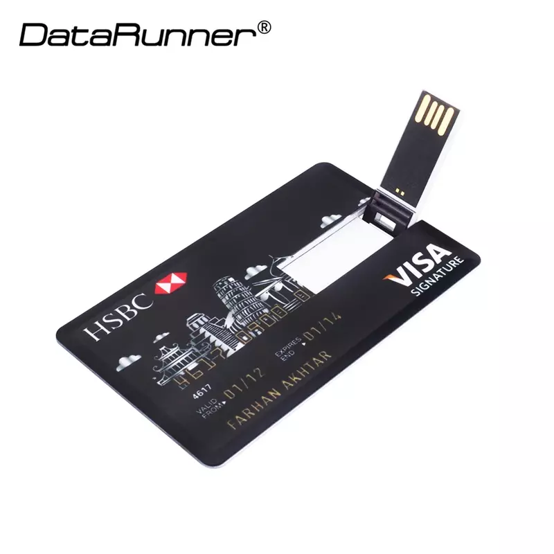 Datarunner บัตรธนบัตร USB แฟลชไดร์ฟ32GB pendrive 4GB 8GB 16GB 64GB บัตรเครดิต128GB USB 2.0หน่วยความจำ U Disk