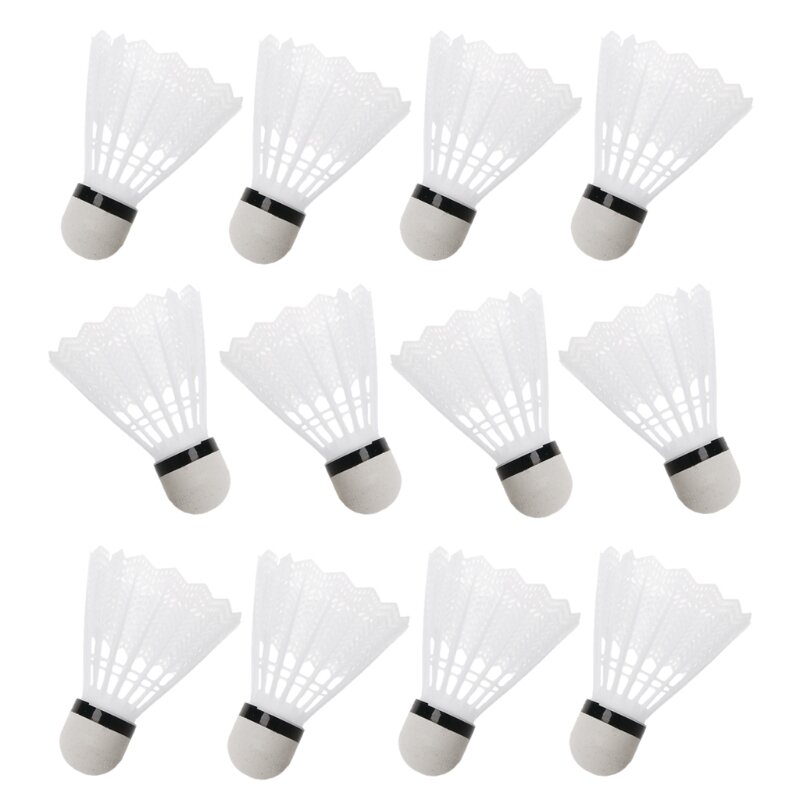 12 Stück weiße Badminton-Kunststoff-Federbälle für drinnen und draußen, Sportzubehör