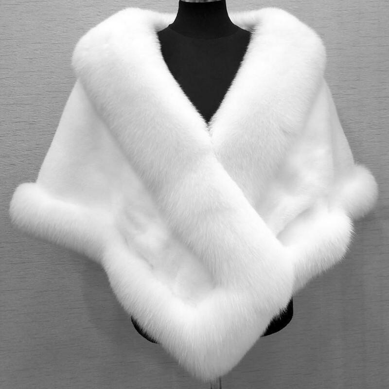 Zagęszczony ciepły jednokolorowy puszysty peleryna kobiety zima Faux Mink Fox futrzany szal Bridal szal Cape Cape Lady Dress Cape