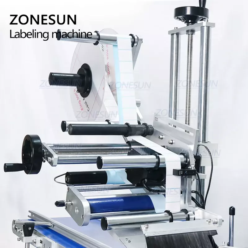ZONESUN-bolsa de plástico automática para escritorio, caja de cosméticos, etiquetadora plana, máquina de etiquetas adhesivas