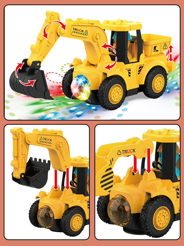 Electric Construction Vehicle Excavator Children Toy Music LED Light Universal Engineering Car with Rear Bucket Model Toys Boy