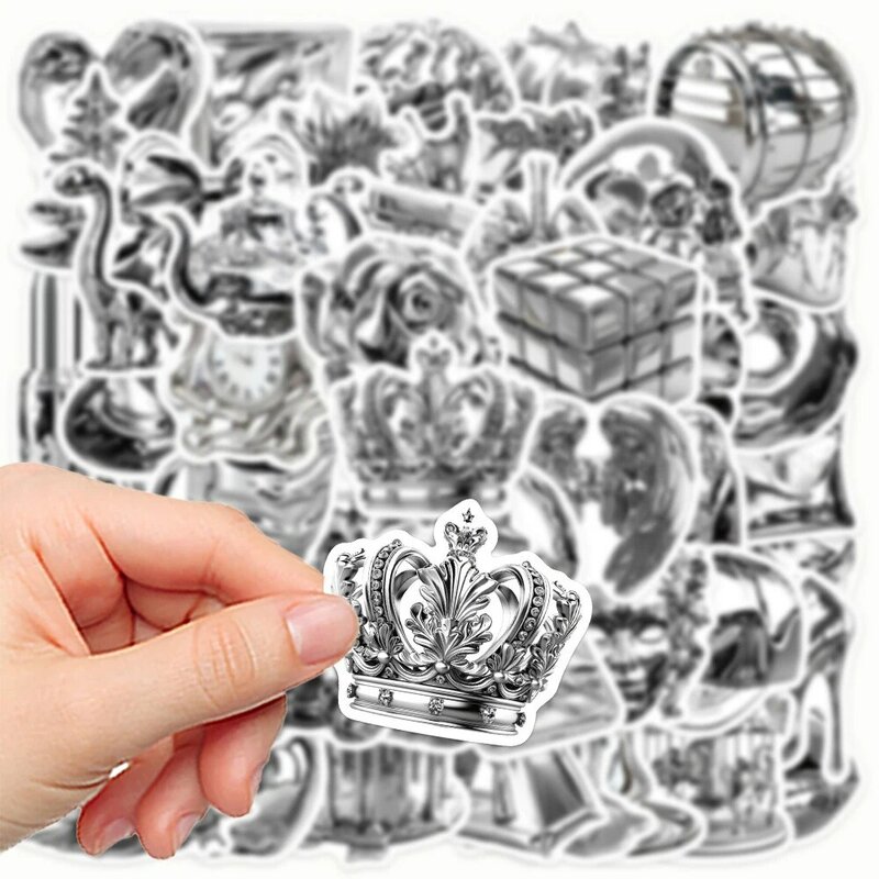 10/30/50 sztuk INS Retro srebrny styl artystyczny naklejki estetyczne naklejki Graffiti dekoracje DIY etui na telefon butelka wody naklejki na walizkę