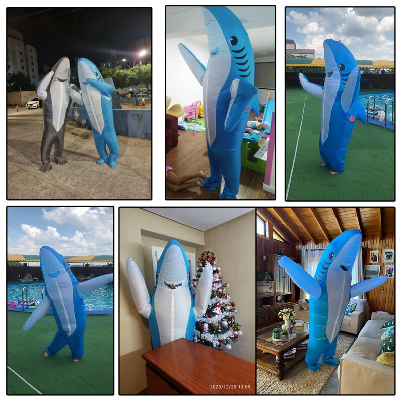 Fantasias infláveis de tubarão azul para adultos, Fantasia de Cosplay Anime Halloween, Interpretação extravagante, Mascote, Marinho, Cinza, Tubarão