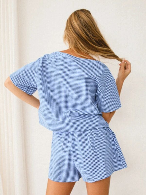 Hiloc niebieski damski kombinezon letni z krótkim rękawem odzież domowa dla zestawy dla kobiet z okrągłym dekoltem seksowna bielizna dla pań 2023 nowość