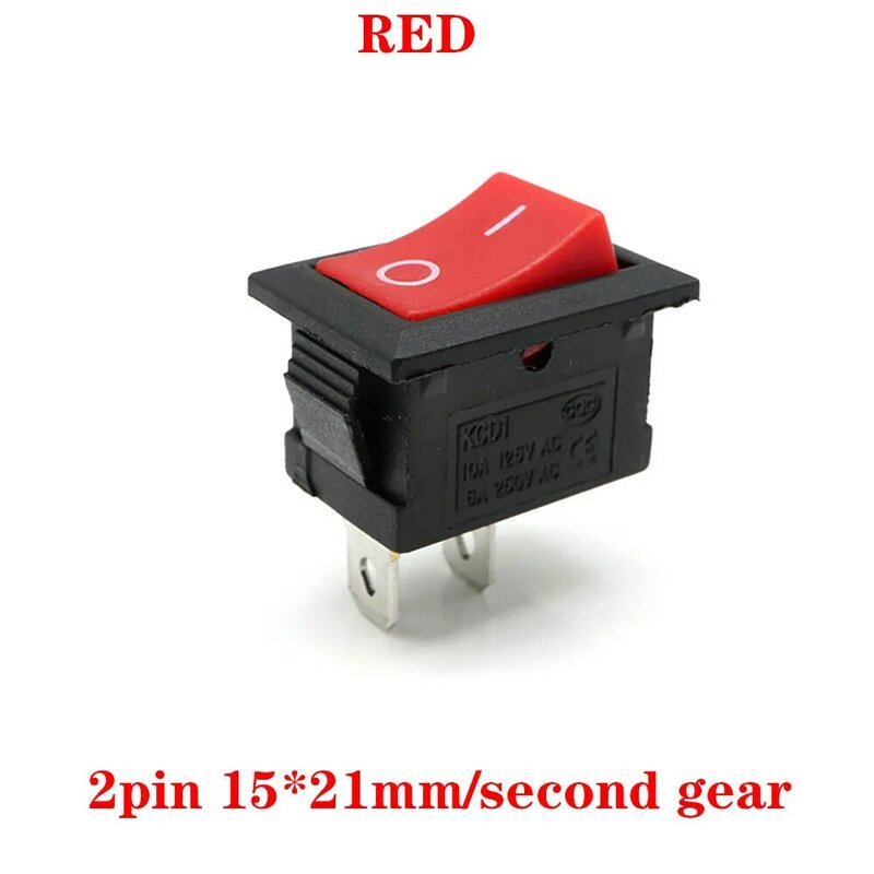 مفتاح زر الروك الأسود والأحمر ، 10 × 15 ، 2 دبوس ، 3 دبوس ، 4 أ ، V ، KCD1 ، 21x15 ، 1-5