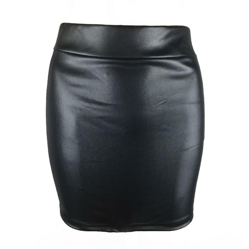 Minifalda ajustada de piel sintética para mujer, Faldas sexys de cintura Regular a la cadera, color negro liso, para oficina, Verano