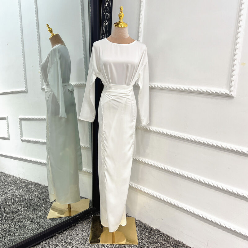 High Quality Soft Waist Dress Europe And the United States Dubai Satin Long Dress Abaya