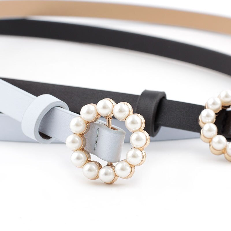 Wild Lady-cinturón con hebilla Lisa para mujer, cinturón de perlas decorativas con incrustaciones redondas, cinturones de cintura femeninos