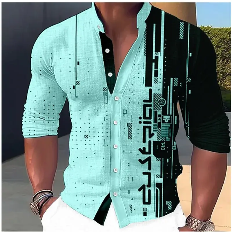 2023 modne popularne elementy stoją koszule kołnierzykowe męskich bluzkach casualowych sukienek impreza plenerowa miękka i wygodna tkanina topy z guzikami