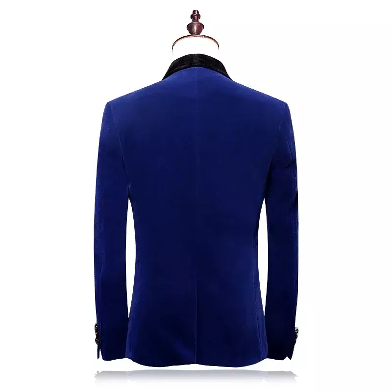 Fato de veludo azul real masculino, casamento do noivo, blazer de lapela xale, slim fit, smoking de baile, alta qualidade, 2 peças