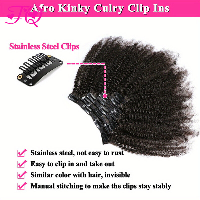 Culry Clip in-extensiones de cabello humano Real para mujeres negras, sin procesar, brasileño, 3C, 4A, Afro, rizado, Remy