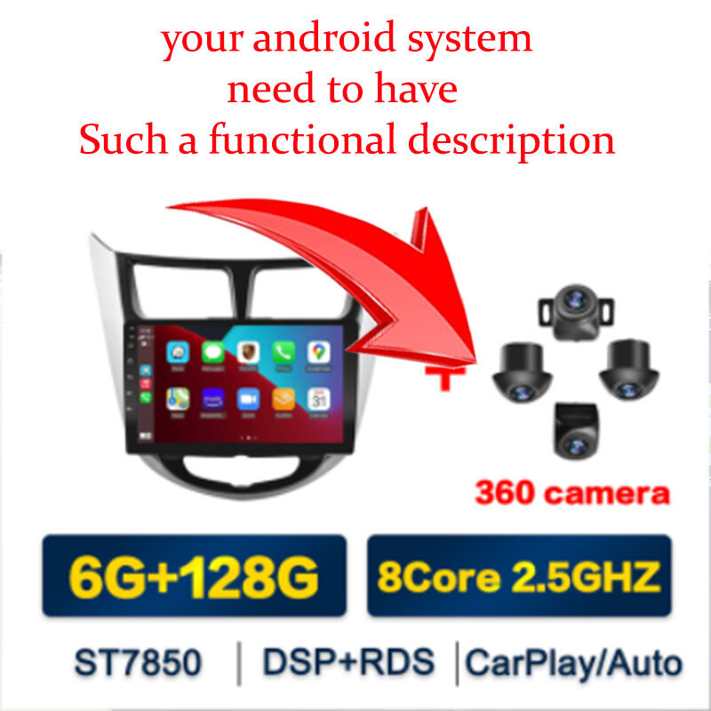 Androidマルチメディアカーラジオ,12ピン配線ハーネス,内蔵360,ビュー,アプリコントロール,360,パノラマカメラ用