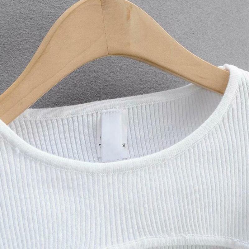 Women Lightweight Long-sleeve Top Stylish Women's Crop Top Cover-up Set Short Round Neck Pullover with Long for Fashionable