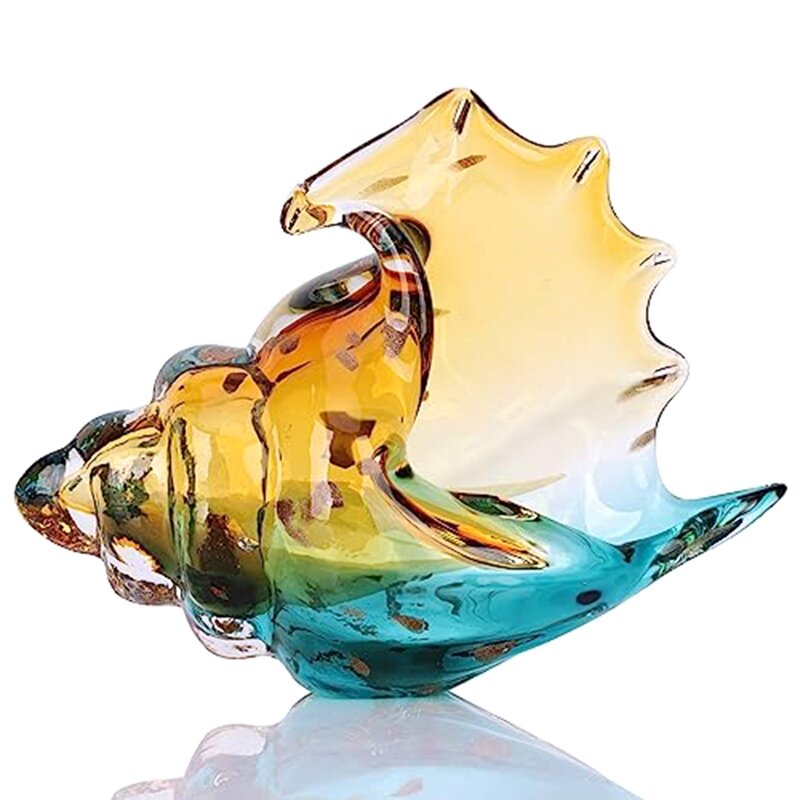 Mão soprado vidro Conch Estátua, Home Decor com conchas do mar, Âmbar Vidro Arte, Estante Decoração