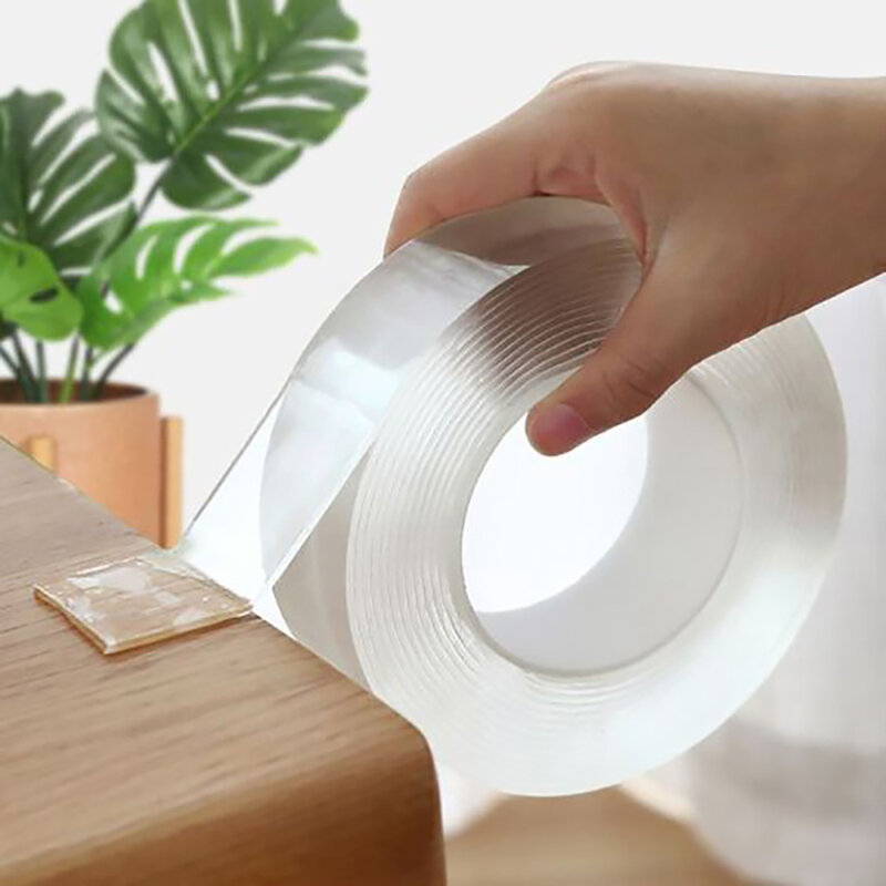 나노 양면 테이프 그립, 재사용 가능한 트레이스리스 이동식 투명 접착 스티커, 주방 욕실 세척 가능 테이프
