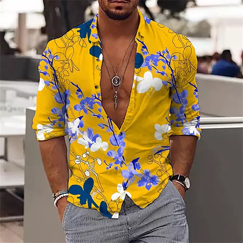 2023 New Men's High Quality 3D Printing Long Sleeve Single breasted Shirt Hot Selling Summer Men's Street Fashion Men's Top