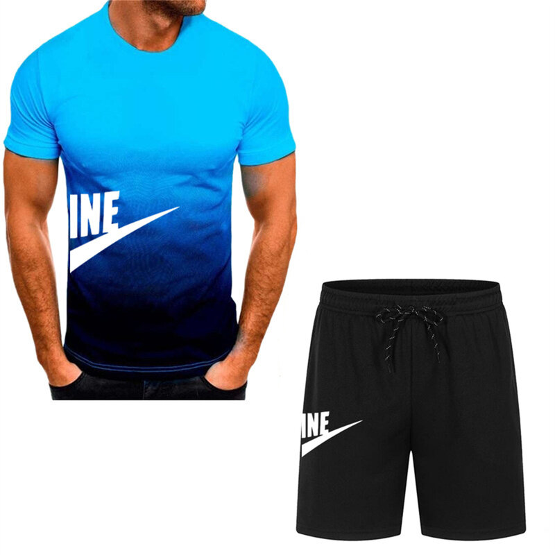 Setelan pakaian lari pria modis 2024 kaus lengan pendek dan baju olahraga celana pendek kasual Jogger setelan dua potong musim panas untuk pria
