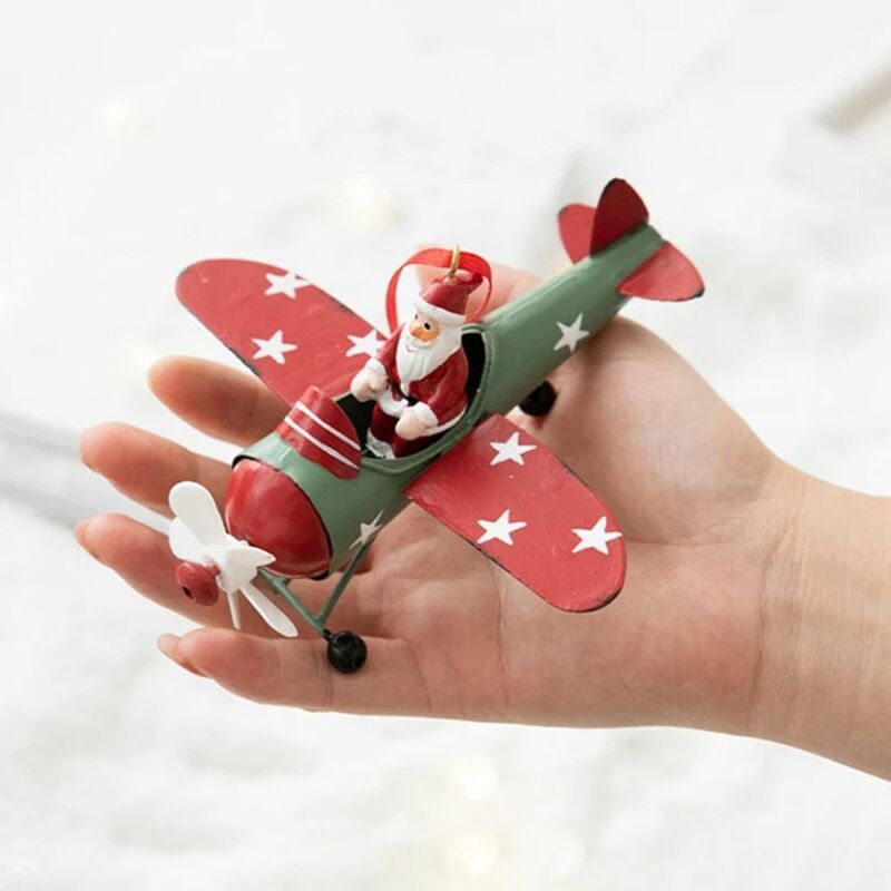 1Pcs Retro Iron Christmas Pendant Antique Style Santa Claus Airplane Christmas Tree Hanging Decoration Ornaments Party Decor