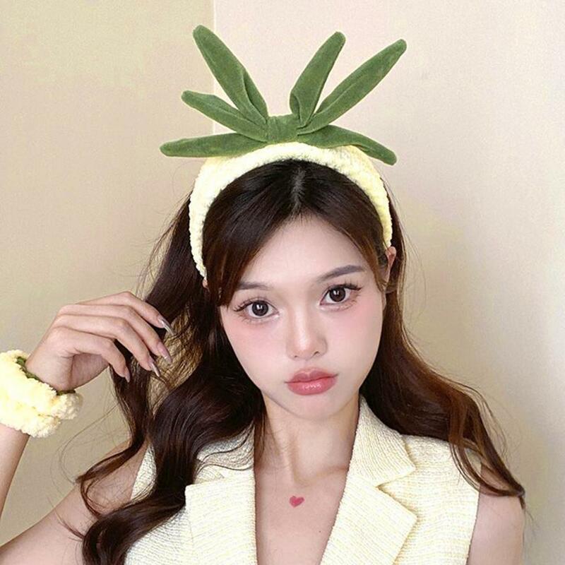 Hair Accessory Soft Pineapple Shape Headband Wristband Set for Makeup Skincare Water Absorbent Anti-slip Hair for Sports